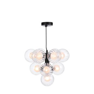 Vine 10 Light Pendant Satin Black & Clear/Opal Glass