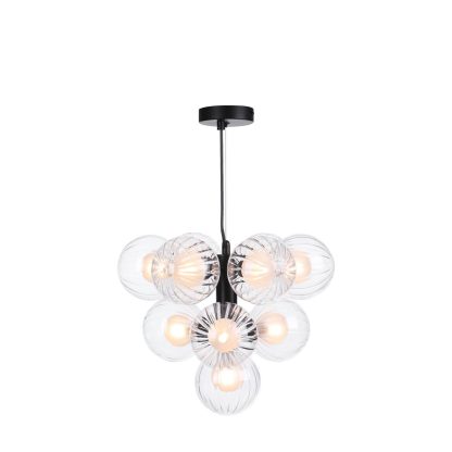 Vine 10 Light Pendant Satin Black & Clear/Opal Glass