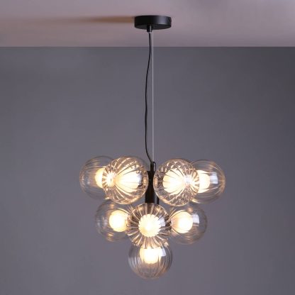 Vine 10 Light Pendant Satin Black & Clear/Opal Glass - Image 2