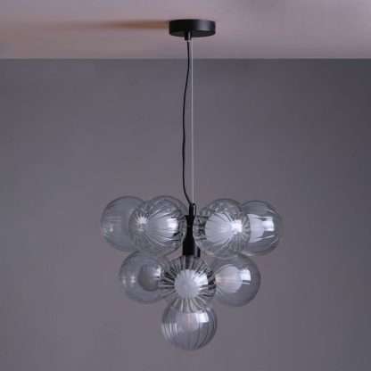 Vine 10 Light Pendant Satin Black & Clear/Opal Glass - Image 3