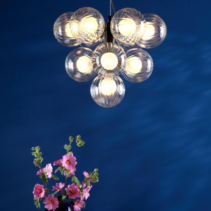 Vine 10 Light Pendant Satin Black & Clear/Opal Glass - Image 4