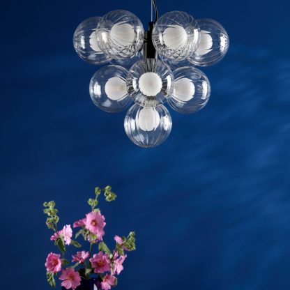 Vine 10 Light Pendant Satin Black & Clear/Opal Glass - Image 5