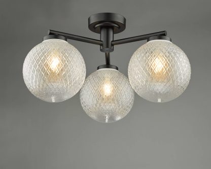 Wayne Bathroom 3 Light Semi Flush Matt Black Glass IP44 - Image 3